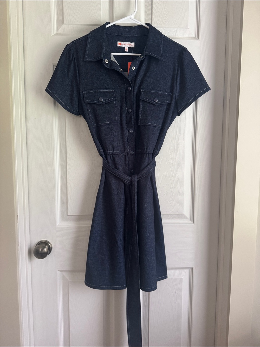 NWT Jude Connally Ingrid Dark Blue Denim Shirt Dress with Tie Waist